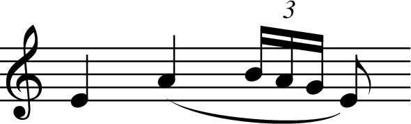 
X:1
K:C
M:none
L:1/8
E2 (A2 (3B/2A/2G/2 E)
