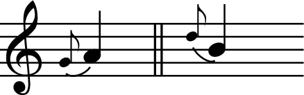X:5
M:none
L:1/8
K:C
{G}A2 || {d}B2