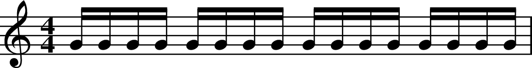 
X:5
M:4/4
L:1/16
K:Cmaj
GGGG GGGG GGGG GGGG |
