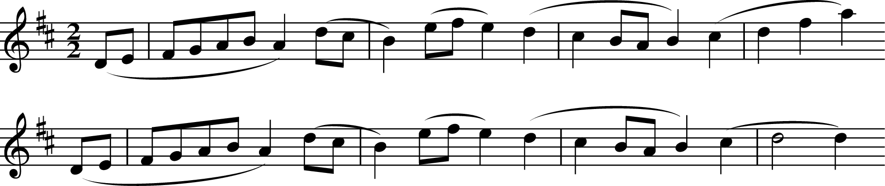 
X:29
M:2/2
L:1/4
A:Wales
Z:brian_martin12345@yahoo.com
K:D
(D/E/ | F/G/A/B/ A) (d/c/ | B) (e/f/ e) (d | c B/A/ B) (c | d f a)
(D/E/ | F/G/A/B/ A) (d/c/ | B) (e/f/ e) (d | c /B/A/ B) (c | d2 d)
