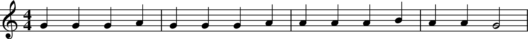 
X:2
M:4/4
L:1/4
K:C
GGGA | GGGA | AAAB | AAG2 |

