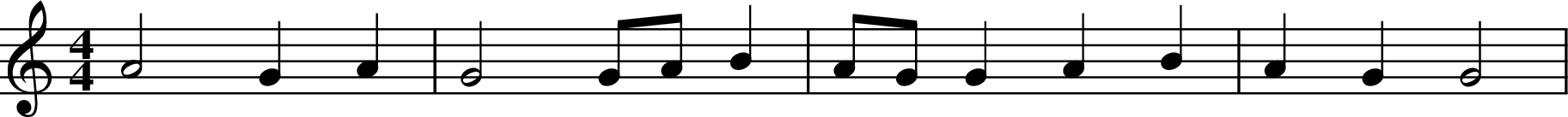 
X:1
M:4/4
L:1/4
K:C
A2 GA | G2 G/2A/2 B | A/2G/2 G A B | A G G2 |
