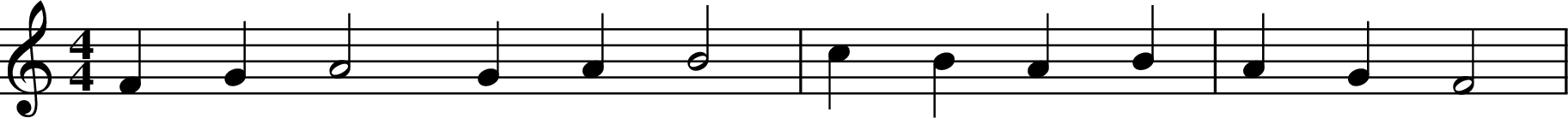 
X:3
M:4/4
L:1/4
K:C
FGA2 GAB2 | cBAB | AGF2 |
