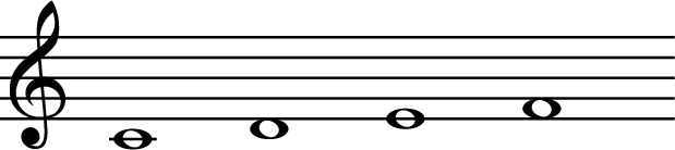 
X:1
M:none
L:1/2
K:C
C2 D2 E2 F2
