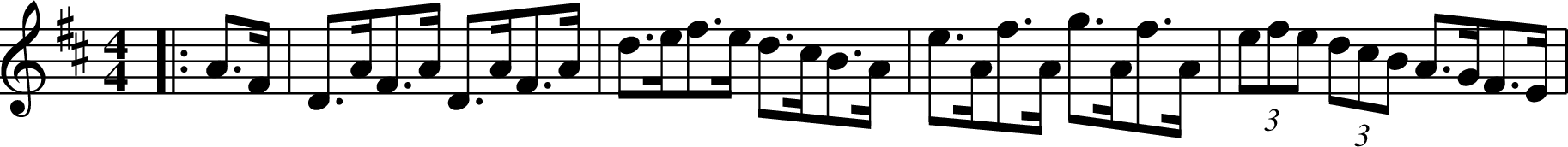 X: 1
M: 4/4
L: 1/8
K: Dmaj
|:A>F|D>AF>A D>AF>A|d>ef>e d>cB>A|e>Af>A g>Af>A|(3efe (3dcB A>GF>E|