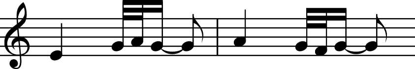 
X:1
K:C
M:none
L:1/16
E4 G/A/G -G2 | A4 G/F/G -G2

