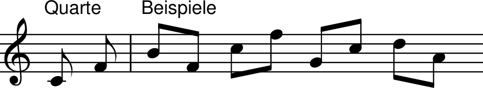 
X:3
M:none
L:1/8
K:C
"Quarte" C F | "Beispiele" BF cf Gc dA
