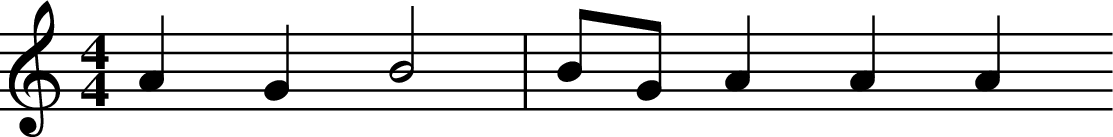 
X:1
L:1/4
M:4/4
K:C
A G B2 | B/2G/2 A A A
