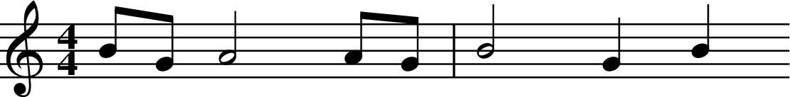 
X:1
L:1/4
M:4/4
K:C
B/2G/2 A2 A/2G/2 | B2 G B 
