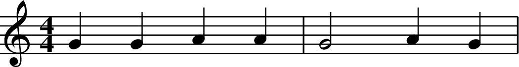 
X:1
L:1/4
M:4/4
K:C
G G A A | G2 AG |
