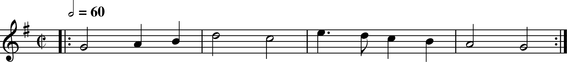 X:66
M:C|
L:1/4
Q:1/2=60
K:G
|: G2 AB | d2 c2 | e>d cB | A2G2 :|
