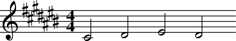 
X:3
M:4/4
L:1/2
K:C#
C D E D
