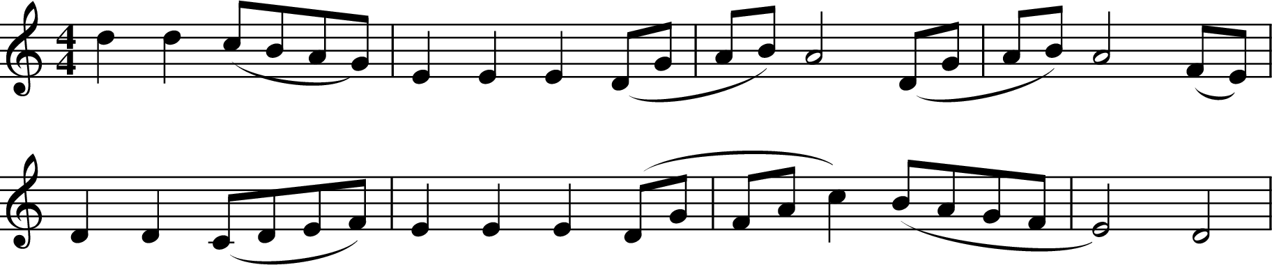 
X:5
M:4/4
L:1/4
K:Ddor
dd (c/B/A/G/) | E E E (D/G/ | A/B/) A2 (D/G/ | A/B/) A2 (F/E/) |
DD (C/D/E/F/) | E E E (D/G/ | F/A/c) (B/A/G/F/ | E2 ) D2 |
