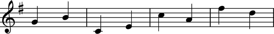 
X:1
L:1/4
M:none
K:G
GB | CE | cA | fd |
