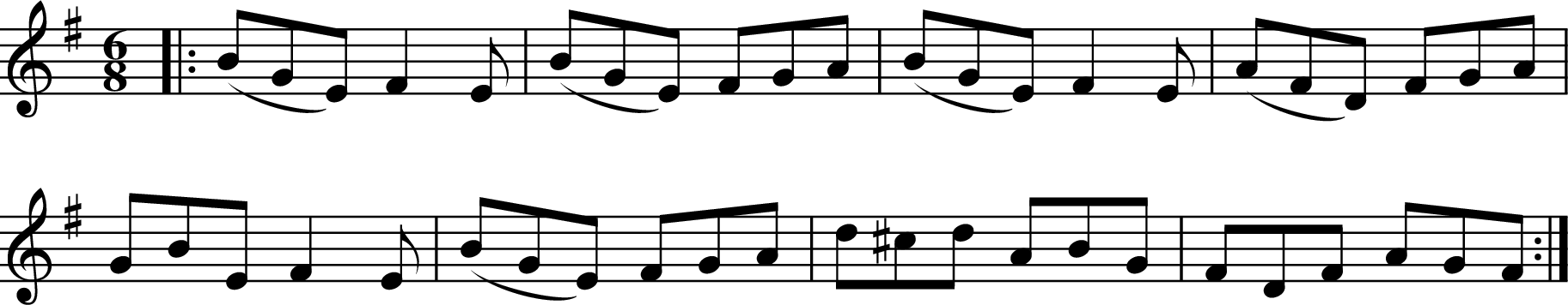 
X:1
R:jig
M:6/8
L:1/8
K:Emin
|: (BGE) F2E | (BGE) FGA | (BGE) F2E | (AFD) FGA |
GBE F2E | (BGE) FGA | d^cd ABG | FDF AGF :|
