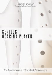The cover of the book Serious Ocarina Player by Robert Hickman, showing two ocarinas